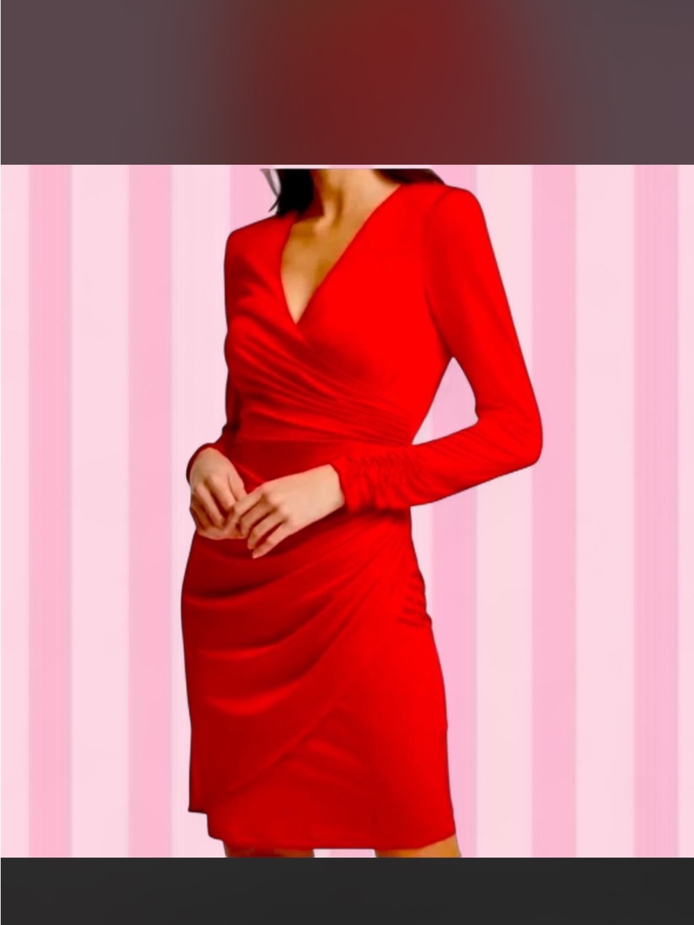 Vince Camuto Red Long-Sleeve V-Neck Wrap Dress